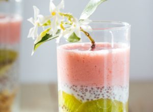Chia seed, fruit, and granola parfait -heal the gut with food.